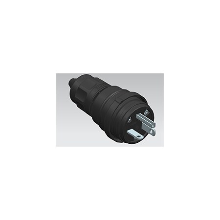 Woodhead Watertight Straight Blade Plug, 5-20P, 20 A, 125V AC, 2 Pole 14W33BLK